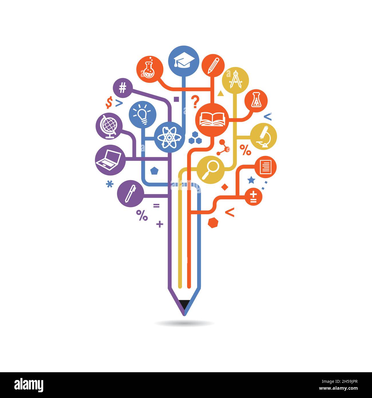 arborescence des connaissances.Le concept des sciences de l'apprentissage.L'abstraction des icônes sur le sujet de l'enseignement.Forme de symbole d'école d'un arbre Illustration de Vecteur