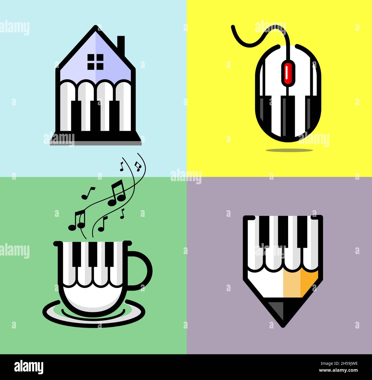 collection de logos de musique abstraite avec illustration de symboles de touches de piano concept Illustration de Vecteur