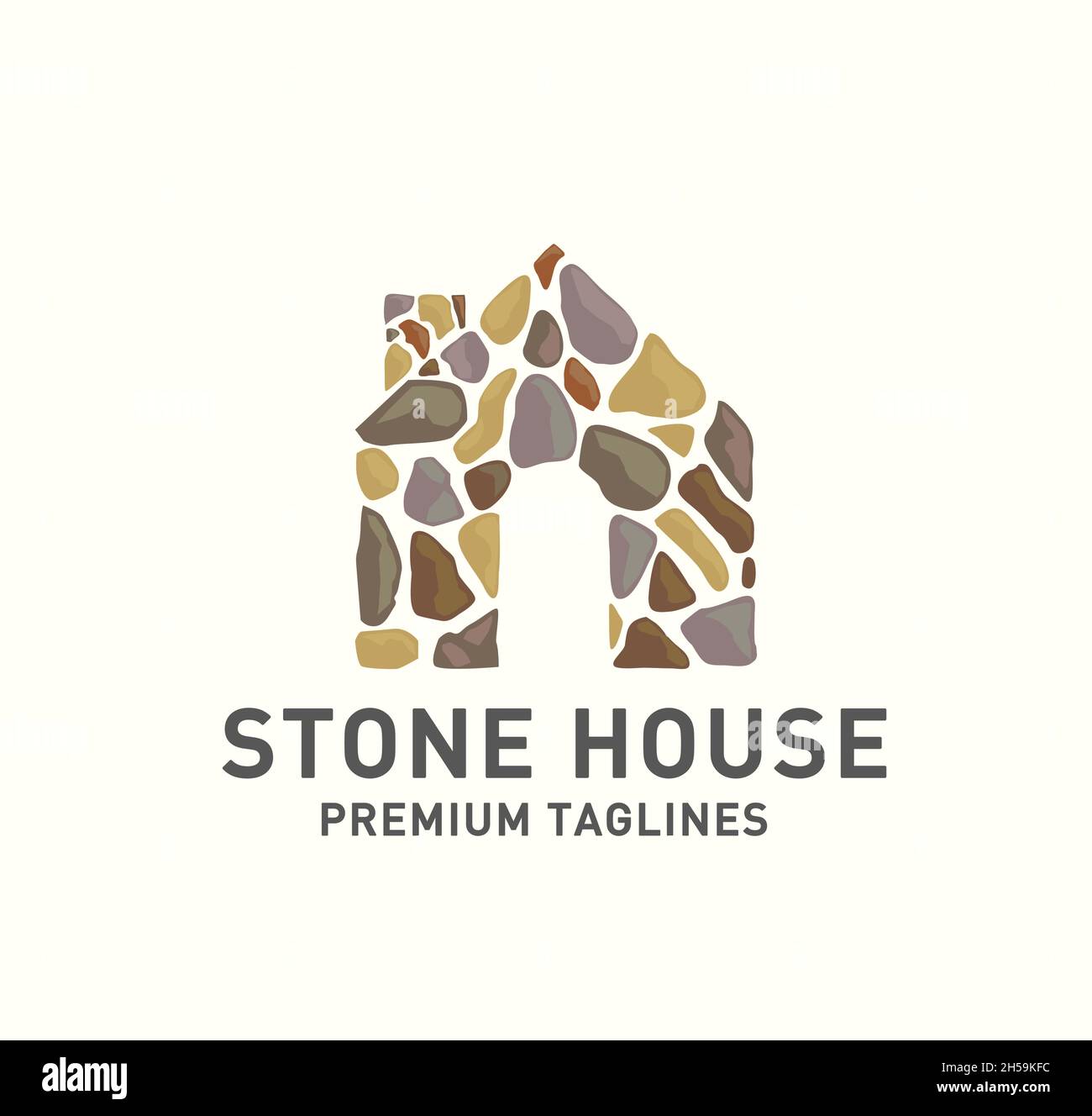 Maison en pierre logo vecteur, maison avec pierres forme logo design.maison créative avec pierres de construction Illustration de Vecteur