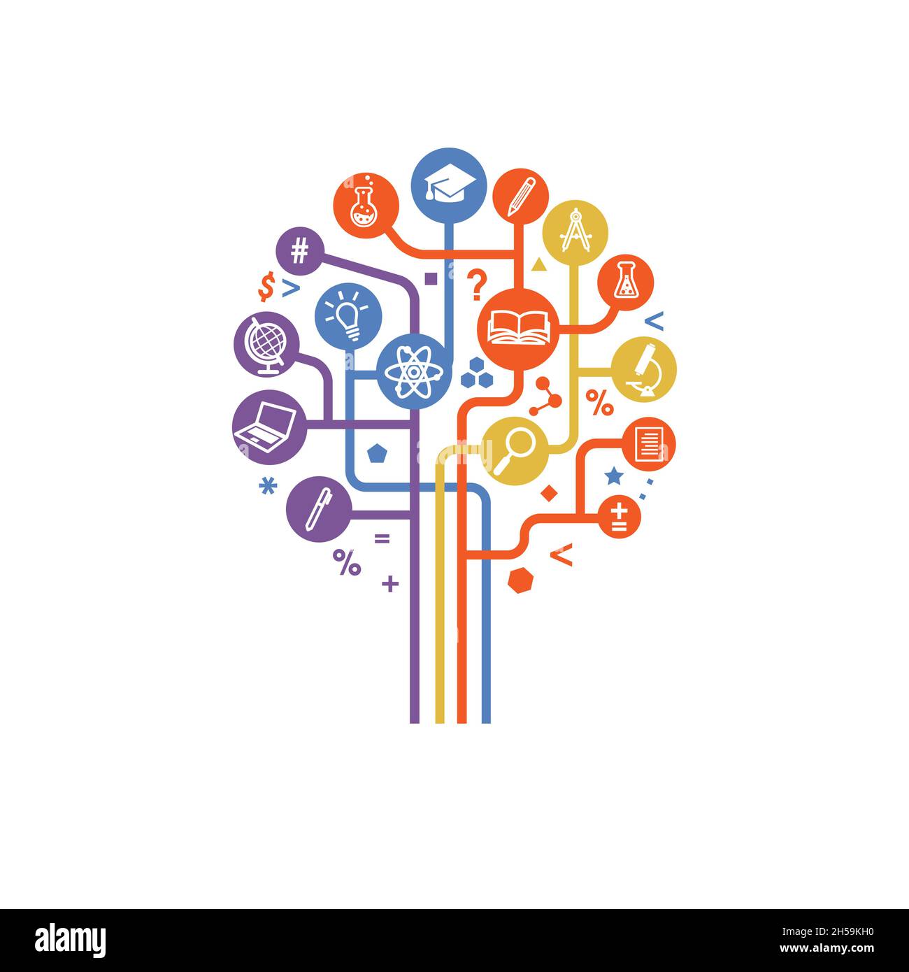 arbre de vecteur de connaissance.Le concept des sciences de l'apprentissage.L'abstraction des icônes sur le sujet de l'enseignement.Forme de symbole d'école d'un arbre Illustration de Vecteur