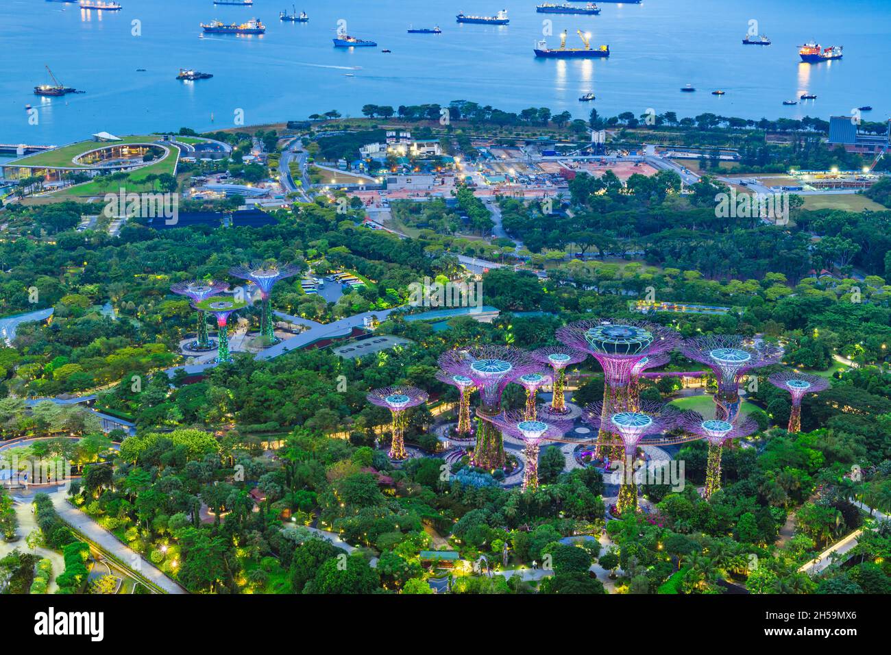 Singapore Gardens by the Bay Botanical Gardens paysage vue aérienne et Supertrees. Banque D'Images