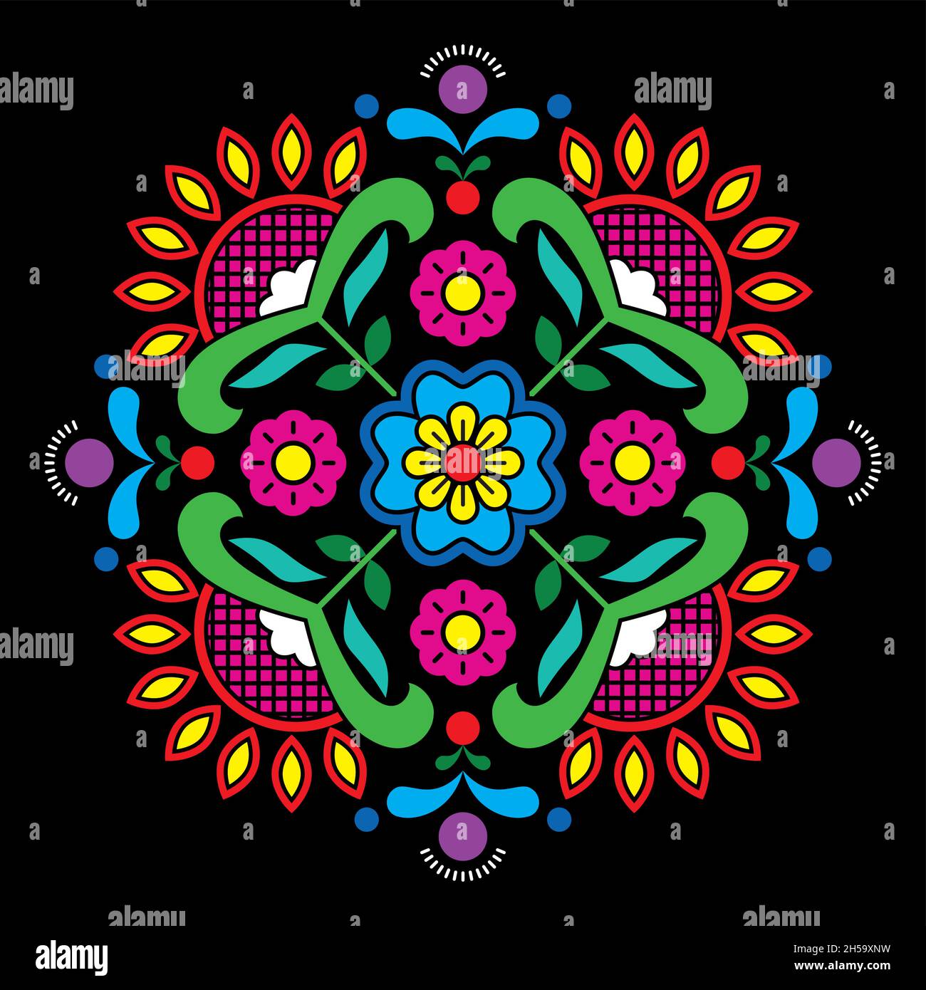 Art traditionnel norvégien motif de Bunad - broderie de style Rosemaling avec fleurs sur fond noir Illustration de Vecteur
