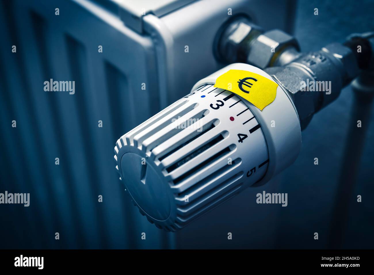 Thermostat mit Preisetikett, steigende Heizkosten Banque D'Images