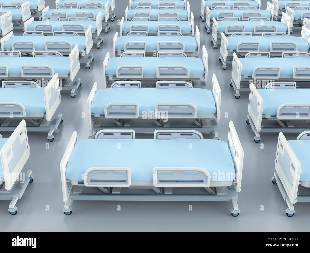 la quantité de rendu 3d des lits d'hôpital électriques dans une rangée Banque D'Images