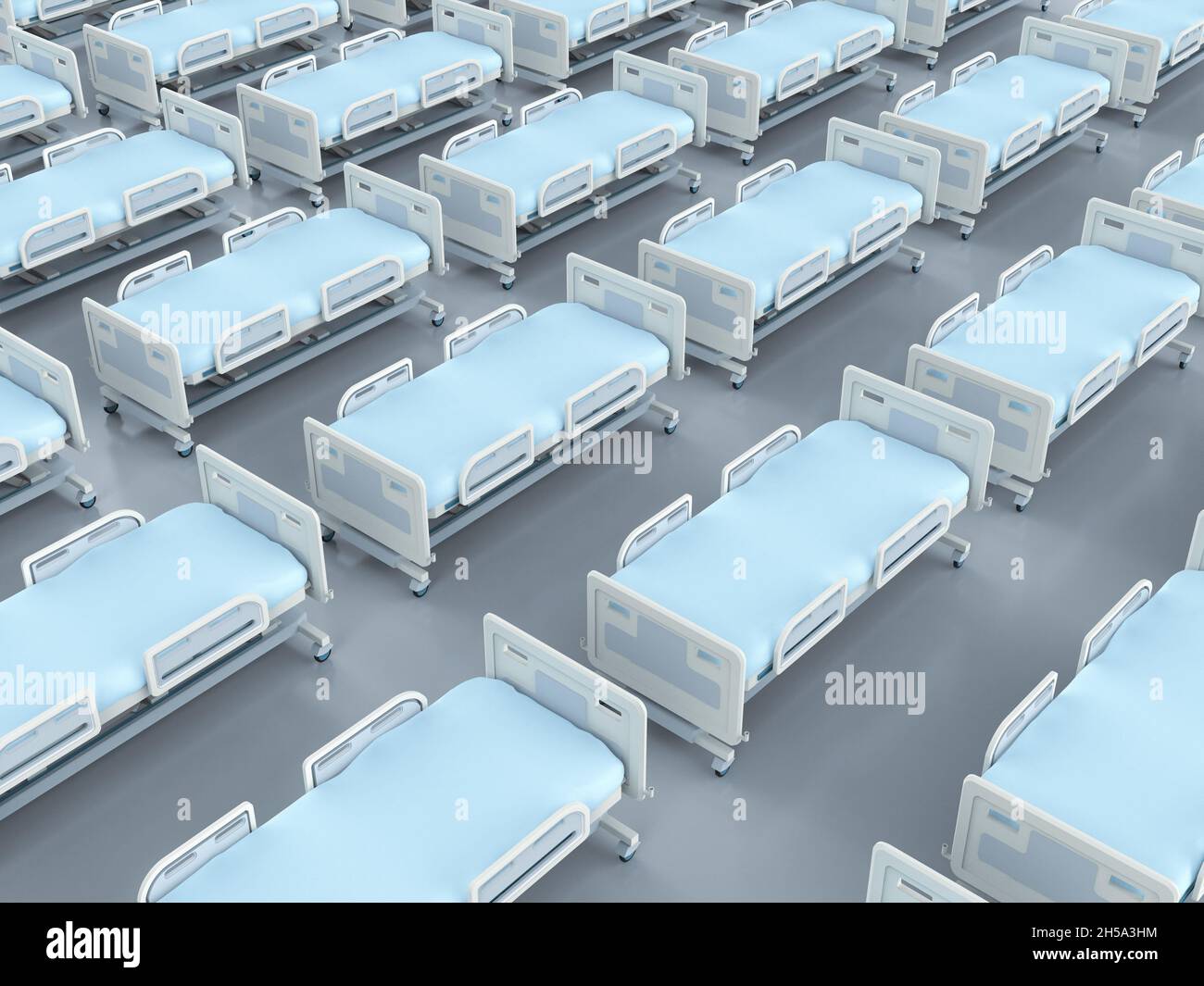 la quantité de rendu 3d des lits d'hôpital électriques dans une rangée Banque D'Images