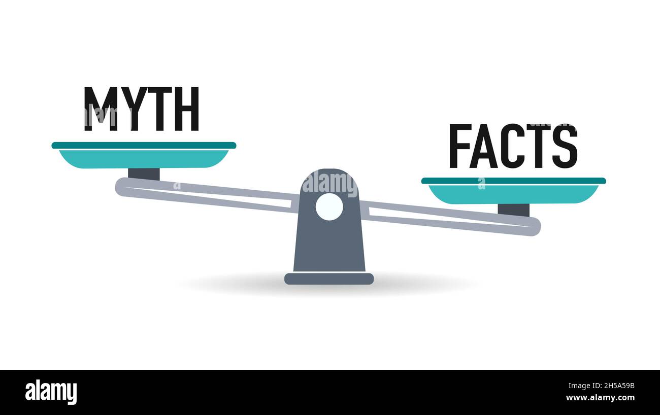 Mythes et faits.Info précision dans le concept de personnes minuscules. Banque D'Images