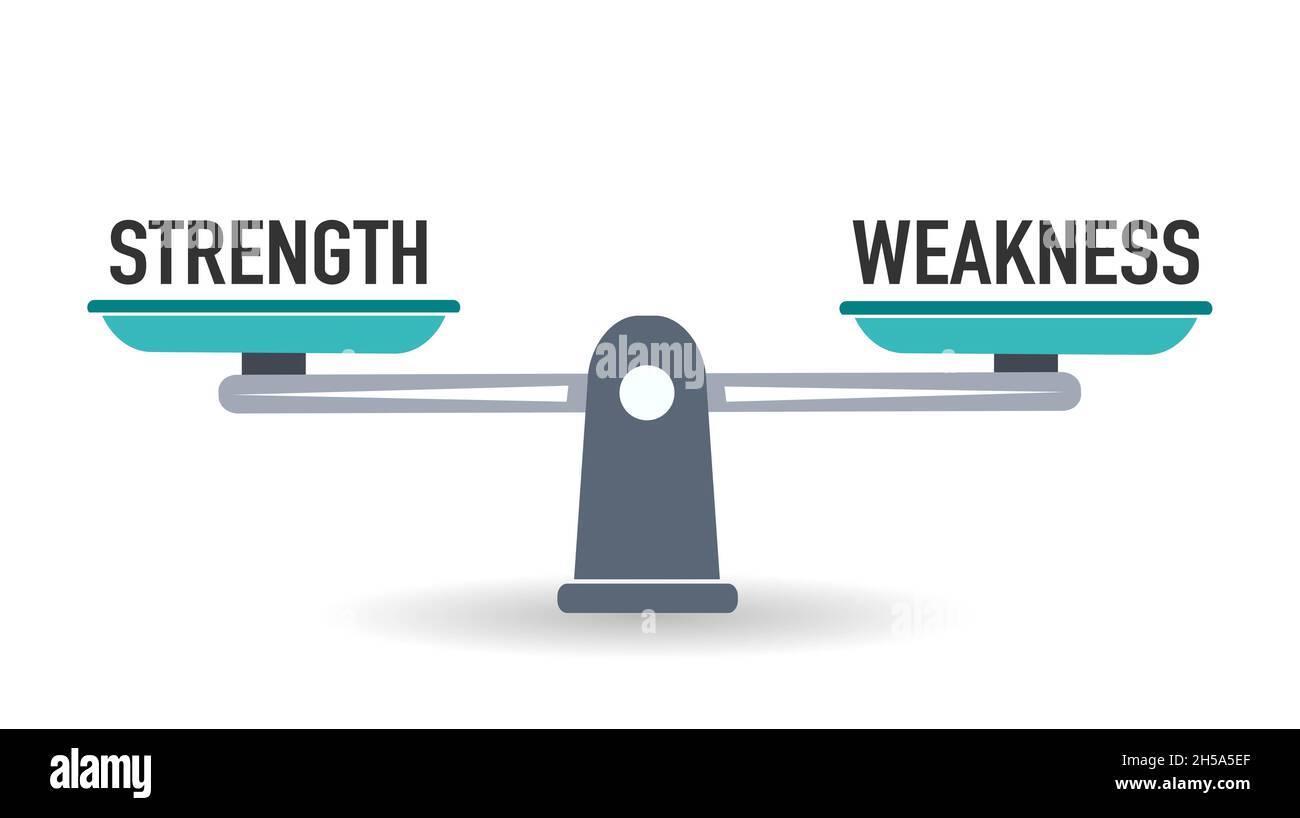 Échelles mesurant la résistance par rapport à la faiblesse, concept égal Banque D'Images
