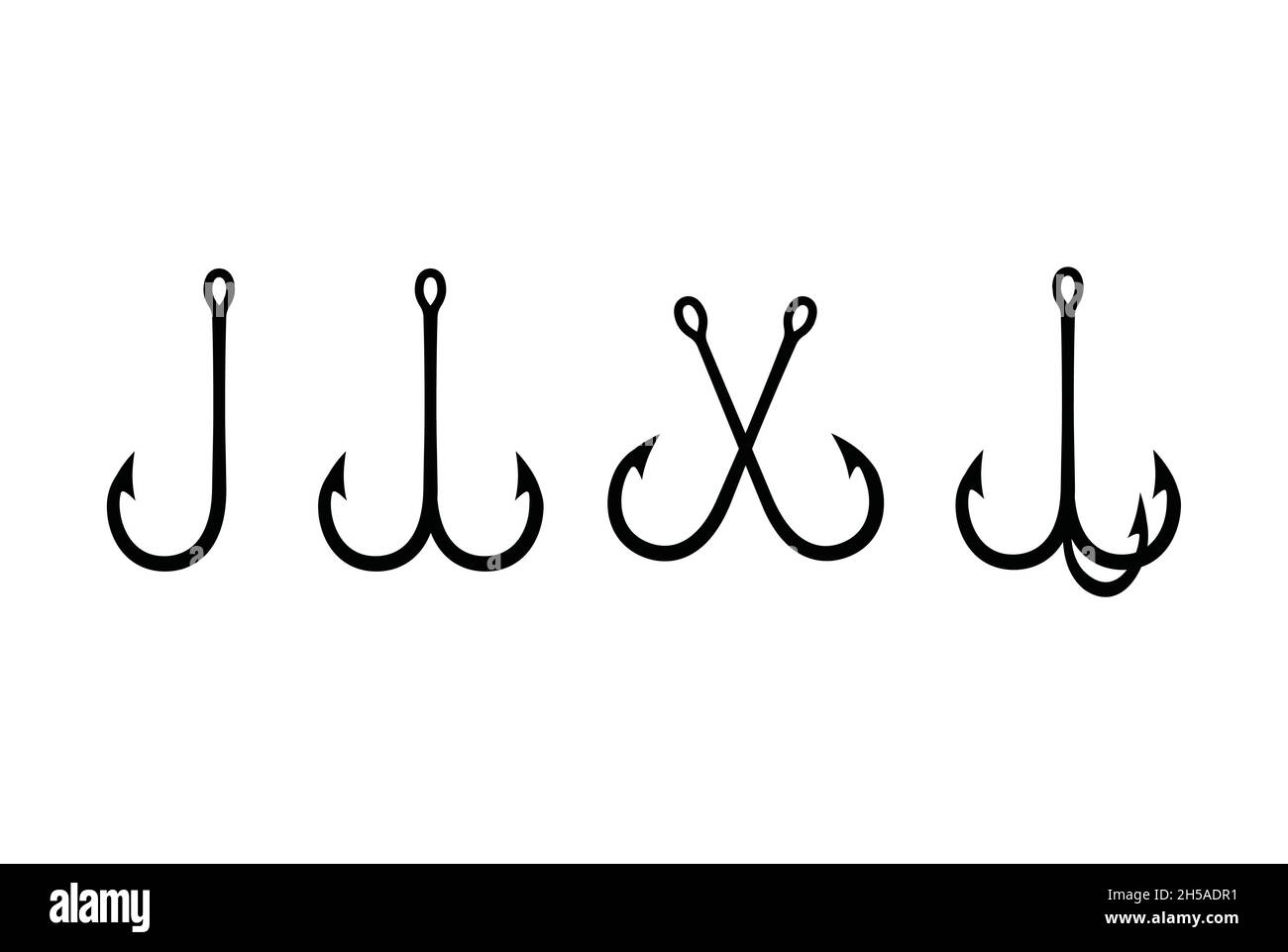 Ensemble de crochets pour la pêche.Crochets en forme de poisson.Une collection d'accessoires de pêche.Appâts de poisson. Illustration de Vecteur