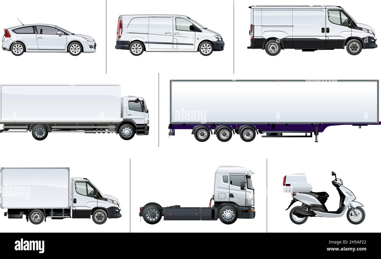 Vector Realistic Delivery transport template for brand Identity, isolé sur blanc.Vues de côté.EPS-10 séparés par des groupes et des couches avec transparence Illustration de Vecteur