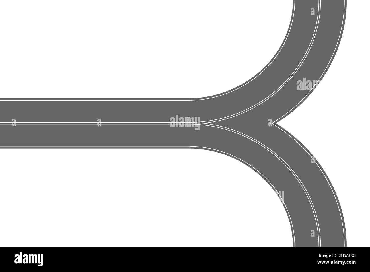 Vue de dessus de la fourche pour route asphaltée.Pièce de route avec marquage.Elément de chaussée pour carte de ville isolé sur fond blanc.Illustration vectorielle plate. Illustration de Vecteur