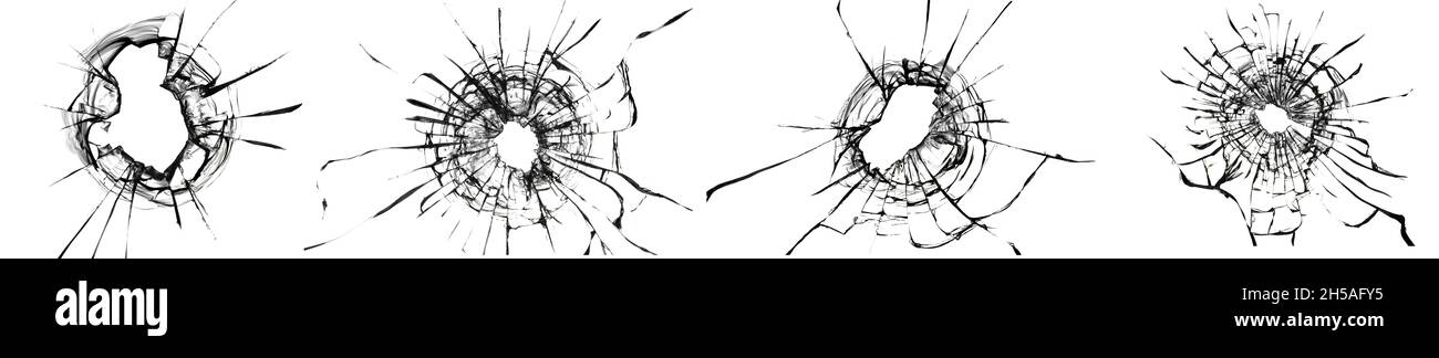 Ensemble d'illustrations de verre brisé sur fond blanc.Collection de fissures abstraites sur la fenêtre pour la conception Banque D'Images