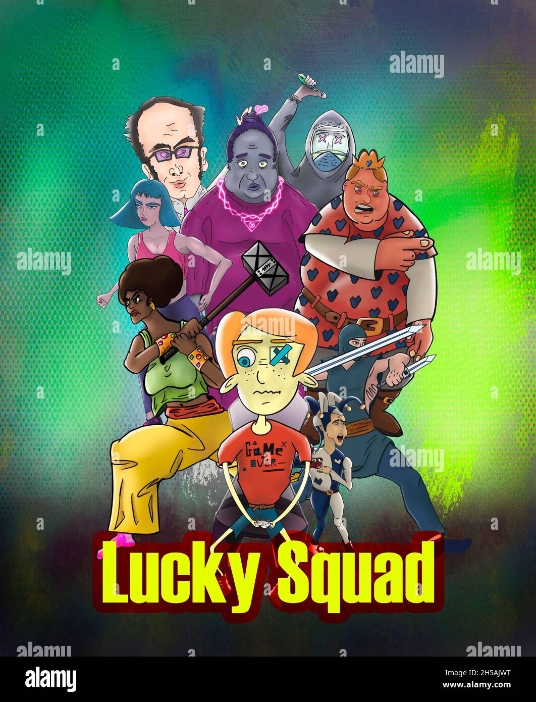 Lucky Squad. Affiche colorée avec des personnages charismatiques Banque D'Images