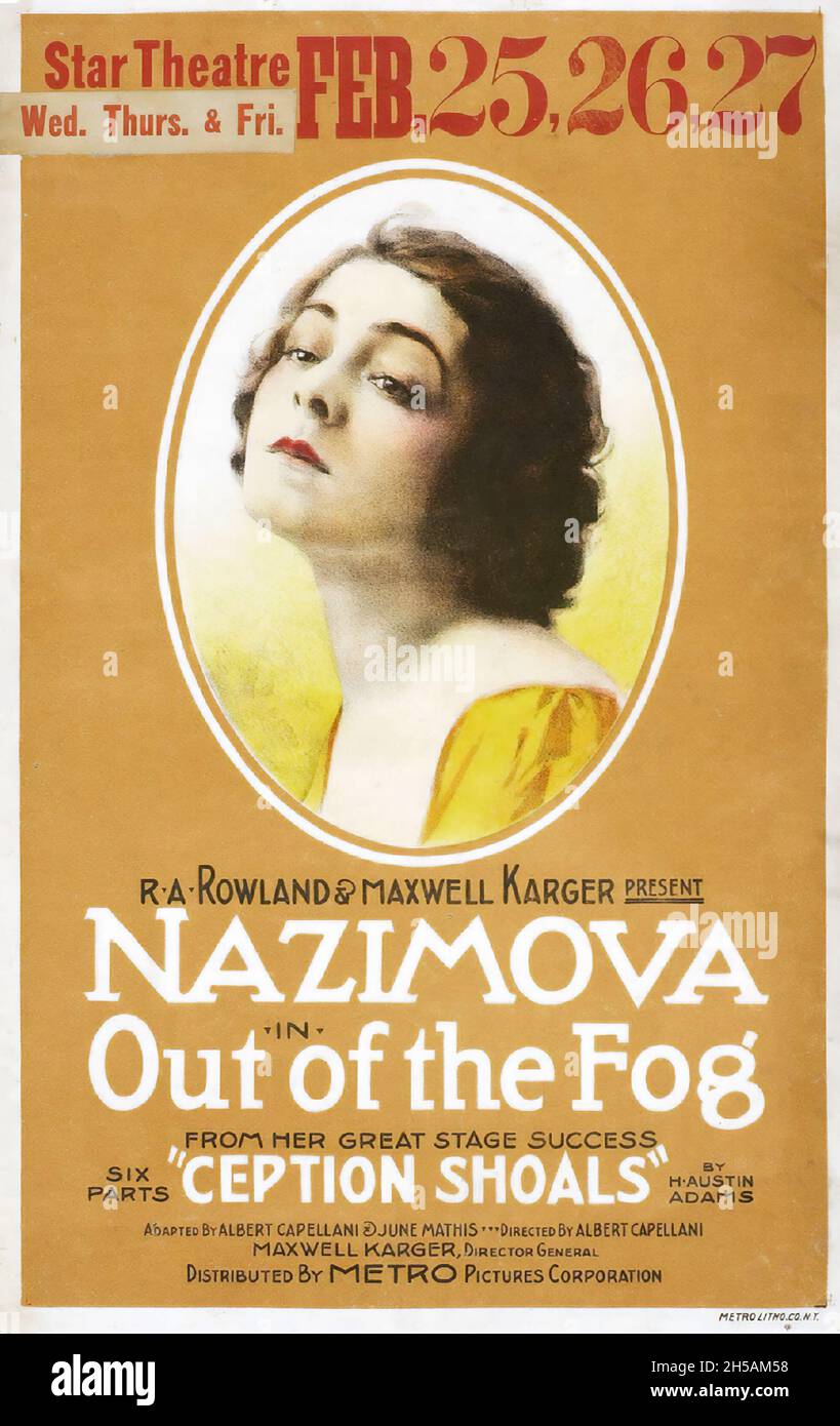 Affiche de film vintage pour le film de 1919 de l'exploit de brouillard Nazimova.Shoals de conception. Banque D'Images