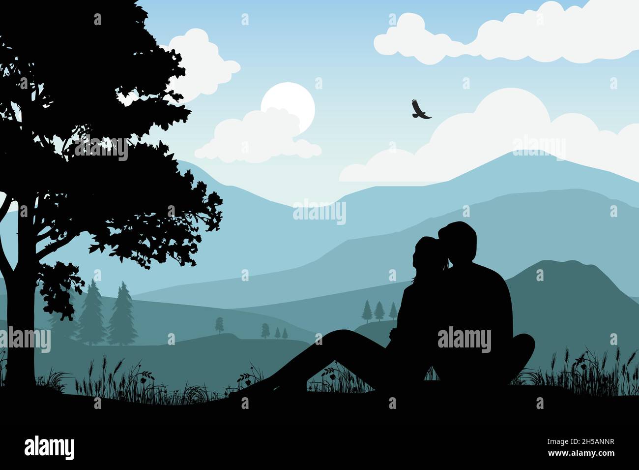 couple mignon chute dans la silhouette d'amour Illustration de Vecteur