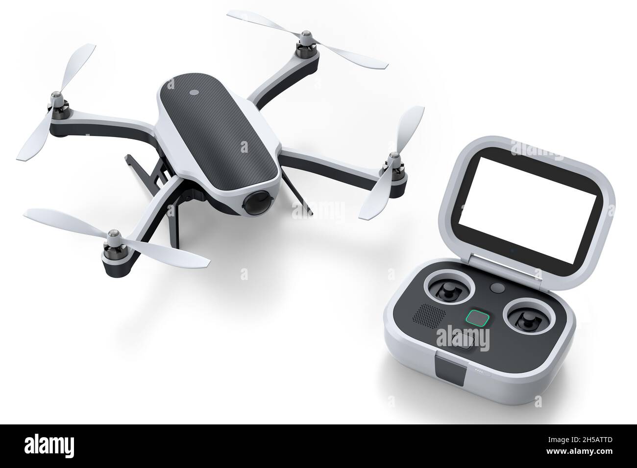 Photo et vidéo drone ou quad copter avec caméra embarquée et télécommande  sur fond blanc.Rendu 3D de l'appareil pour la livraison ou la photographie  aérienne Photo Stock - Alamy