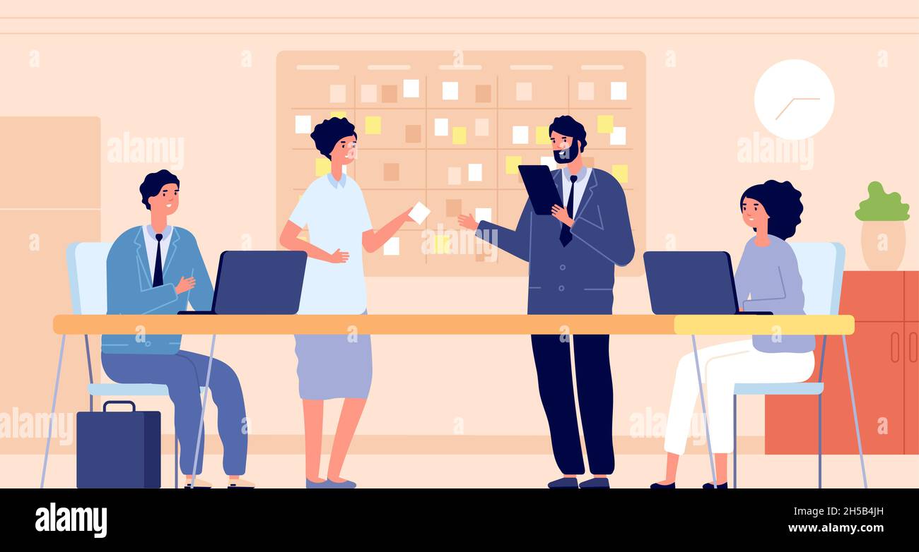 Réunion du bureau de planification.Présentation en équipe, séminaire professionnel ou projet.Planning du plan de travail, concept de vecteur de discussion du personnel Illustration de Vecteur