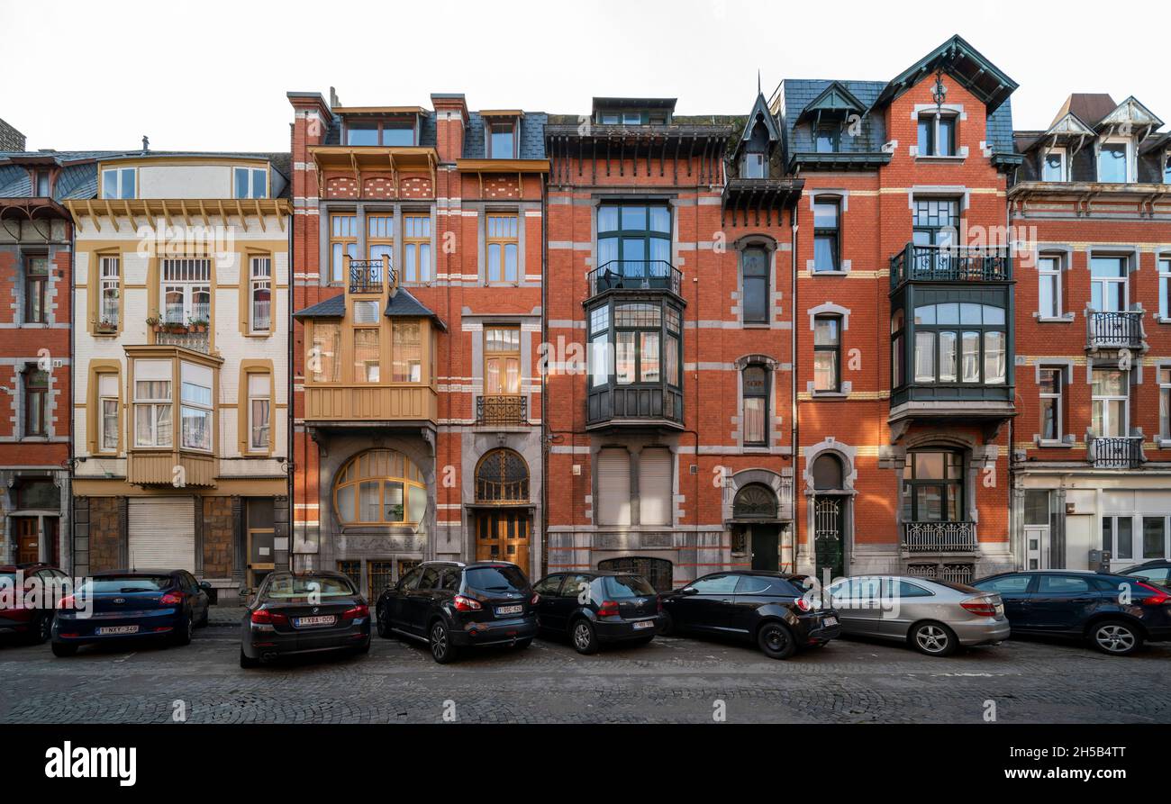 Lüttich, Liège, Hausfassaden der rue Léon Mignon (Séquence Nusbaum) des Architekten Joseph Nusbaum 1904-1910 Banque D'Images