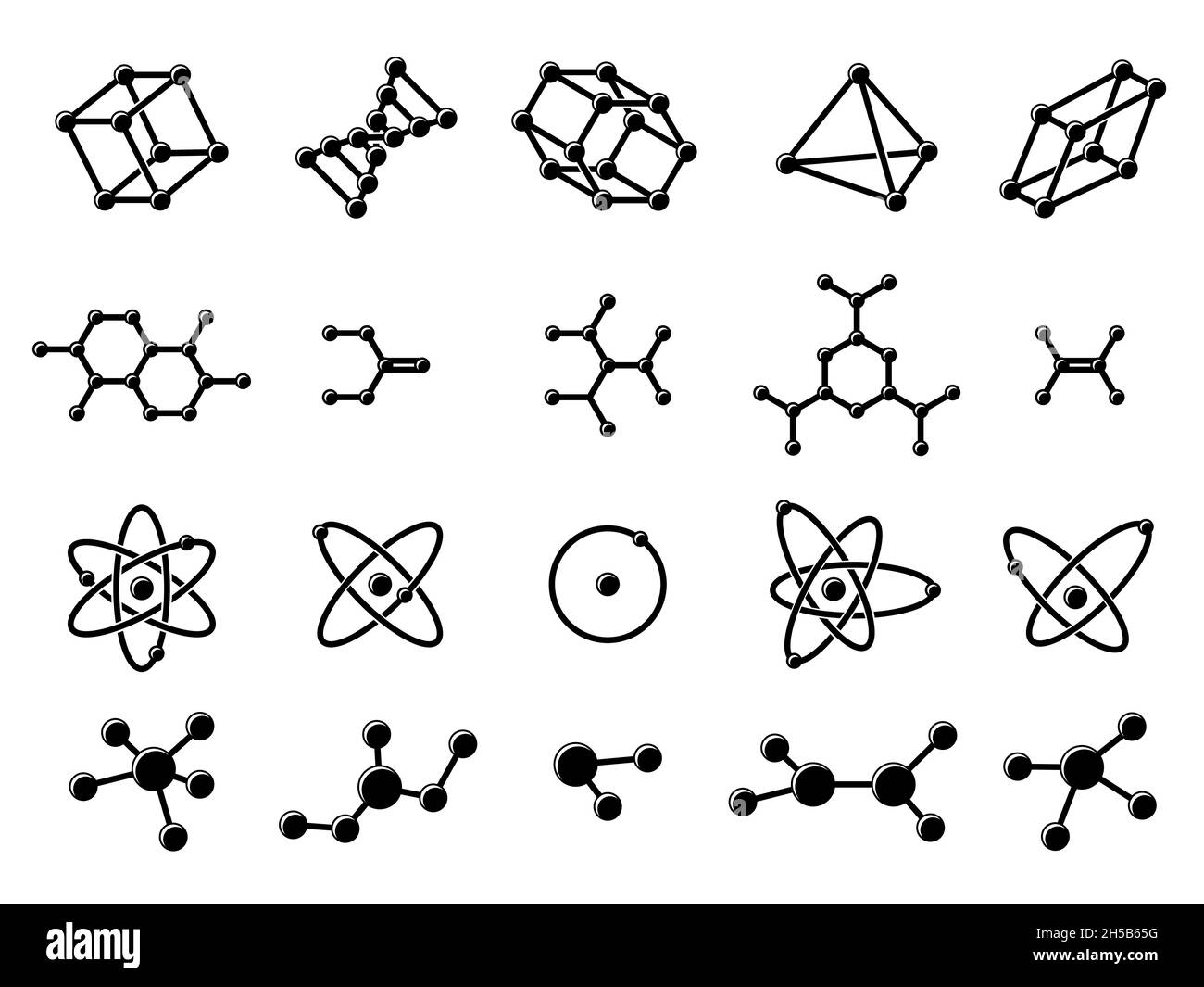 Structure moléculaire.Molécule d'adn hexagonal, molécules associées au logo.Formule chimique, noir chimique ou médecine recherche récente des icônes de vecteur Illustration de Vecteur