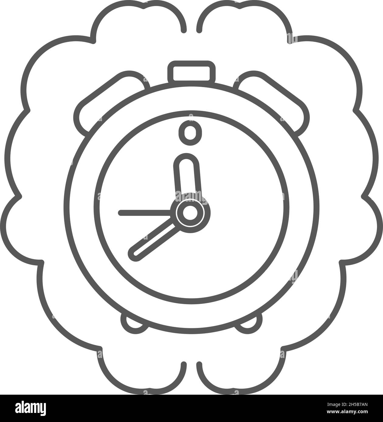 Réveil à l'intérieur d'une forme de cerveau humain.Concept de gestion du temps.Icône de ligne fine de contour.Isolé. Illustration de Vecteur