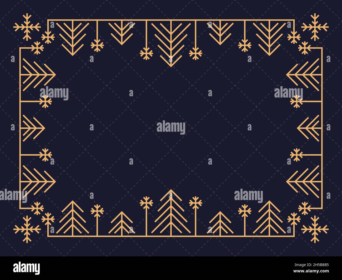 Cadre art déco avec flocons de neige.Bordure linéaire de Noël, dessin de modèle pour carte de vœux Joyeux Noël et Bonne Année.Le style de Illustration de Vecteur