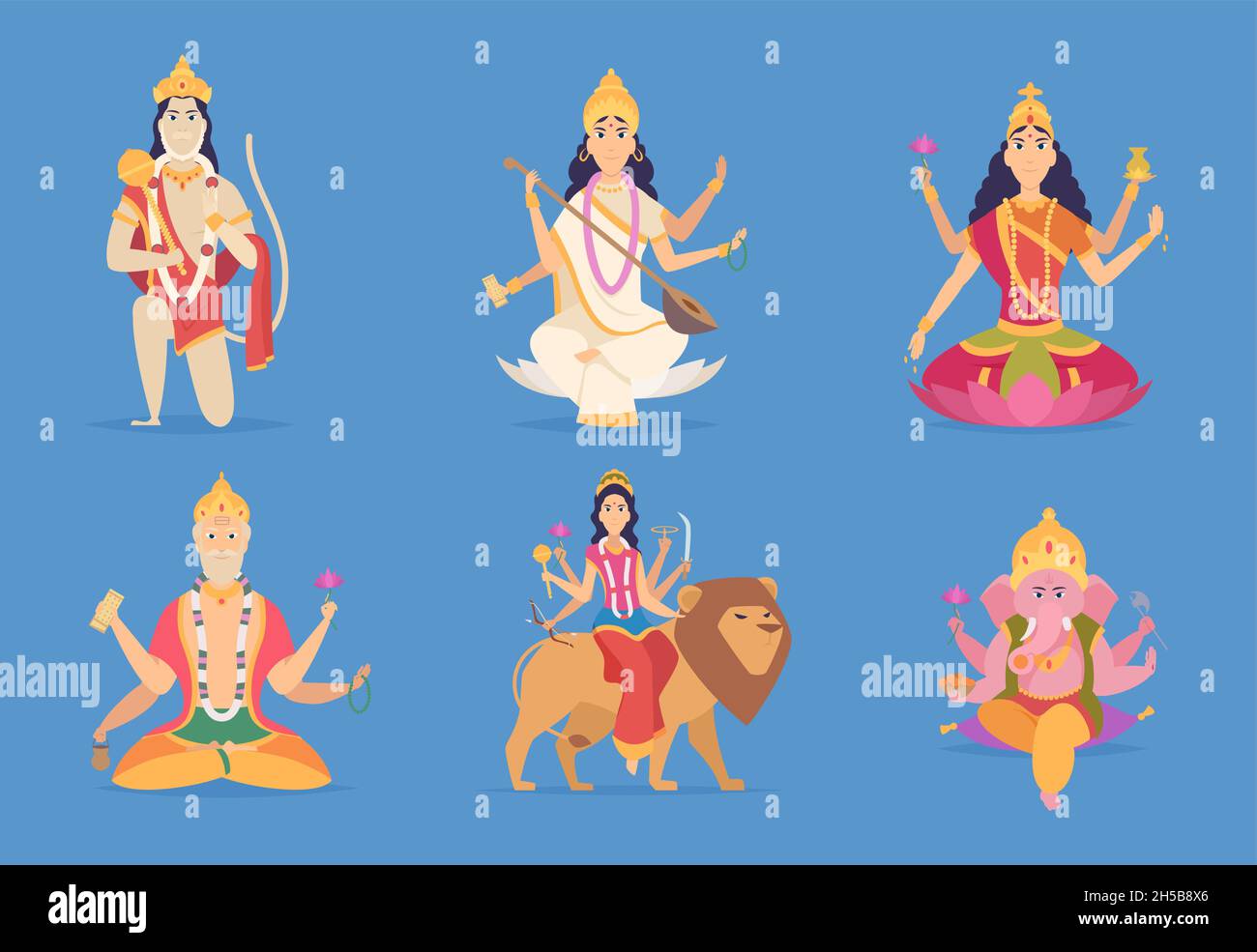 dieu indien.Ganesha vishnu lakshmi et saraswati personnages vecteur fantaisie mascotte Illustration de Vecteur