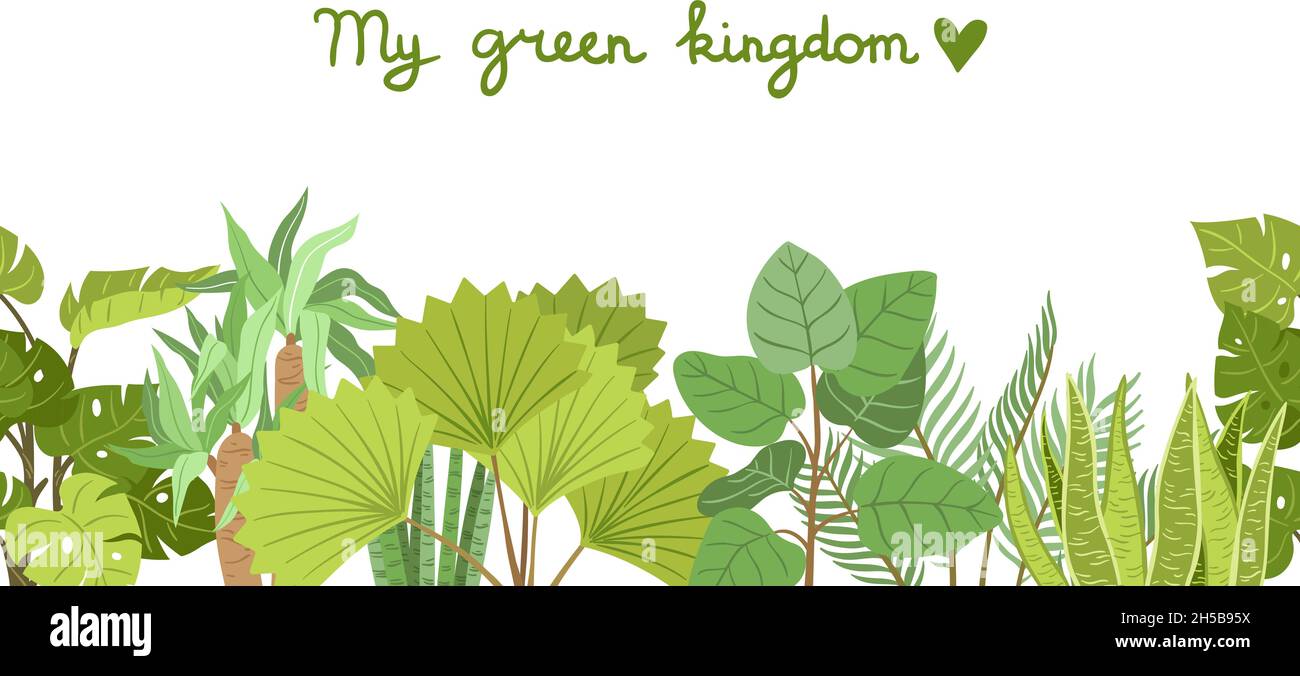 Motif plantes.Plante de jardin verte, plantation à domicile.Motif arbre tropical, buissons border.Imprimé palmier vectoriel sans couture Illustration de Vecteur