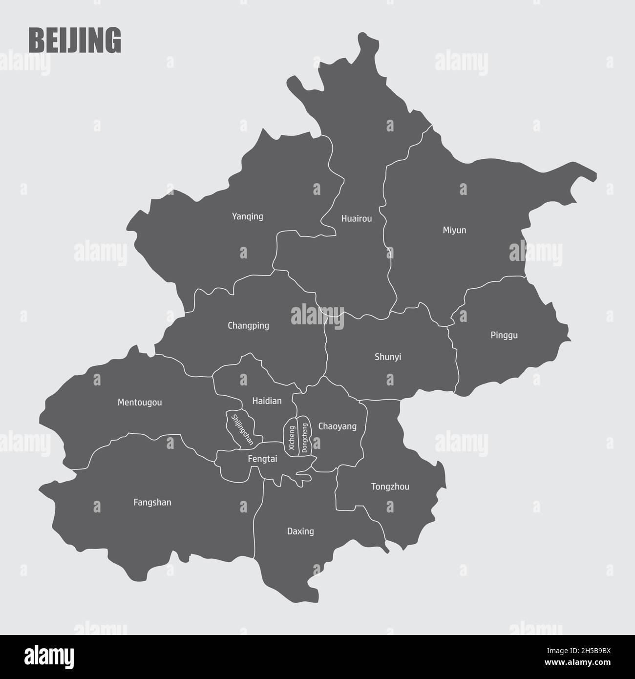 La carte administrative de la ville de Pékin avec des étiquettes, Chine Illustration de Vecteur