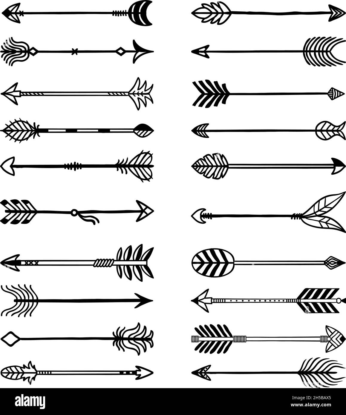 Flèches de boho.Nœuds armes stylisées dans le style ethno flèches avec plumes vecteur récent dessiné ensemble pour la conception de logo Illustration de Vecteur