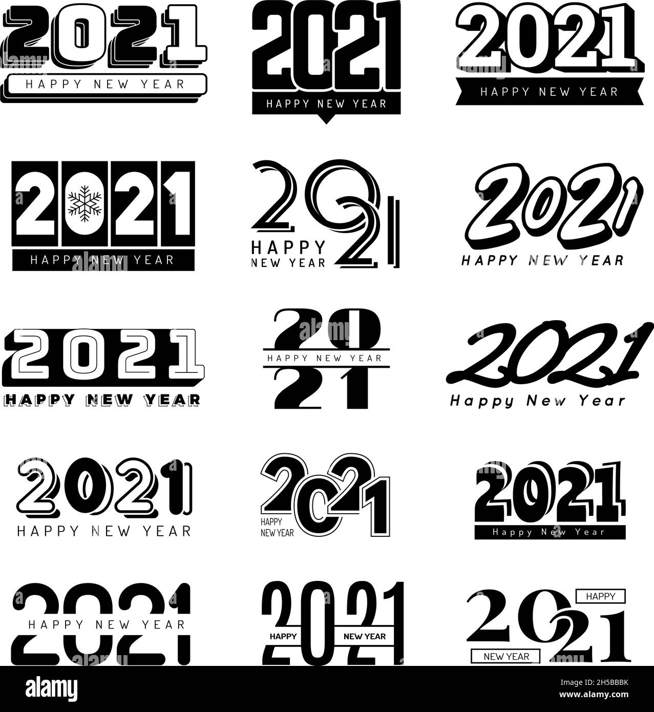 2021 chiffres.Noël fête décoration logo lettrage main éléments récente vecteur icônes collection Illustration de Vecteur