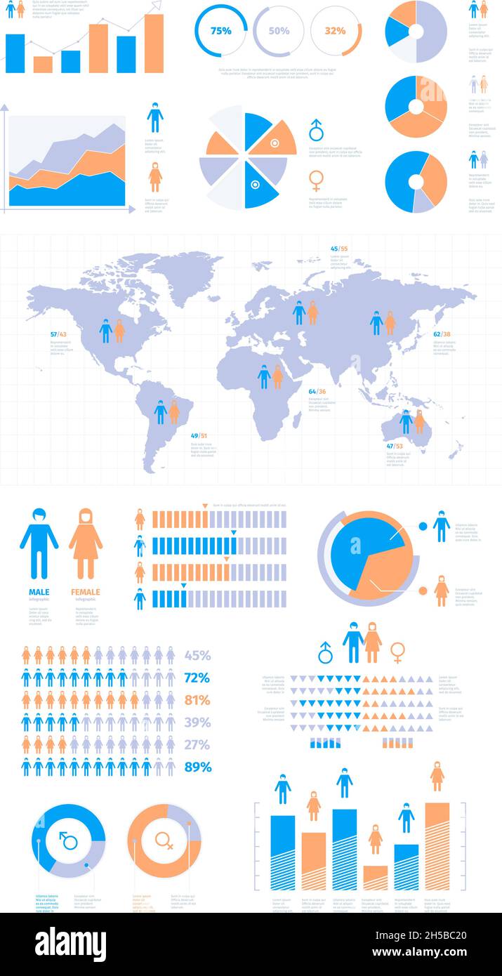 Infographie démographique.Population de personnes statistiques pourcentage de visualisation graphique garish vecteur de présentation d'affaires Illustration de Vecteur