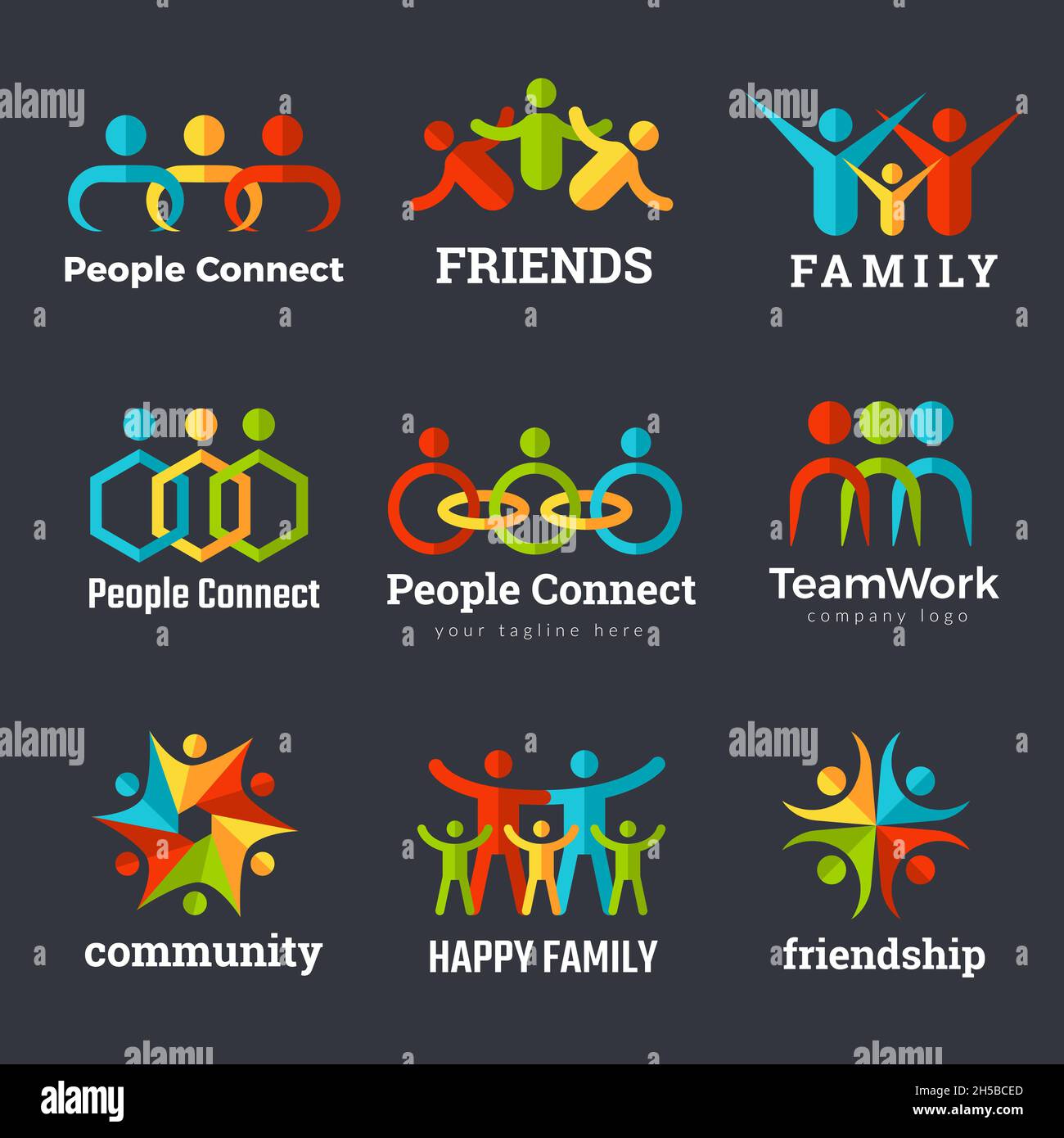 Logo de l'amitié.L'équipe de partenariat avec la communauté d'affaires travaille syndicat familial symboles vectoriels récents Illustration de Vecteur