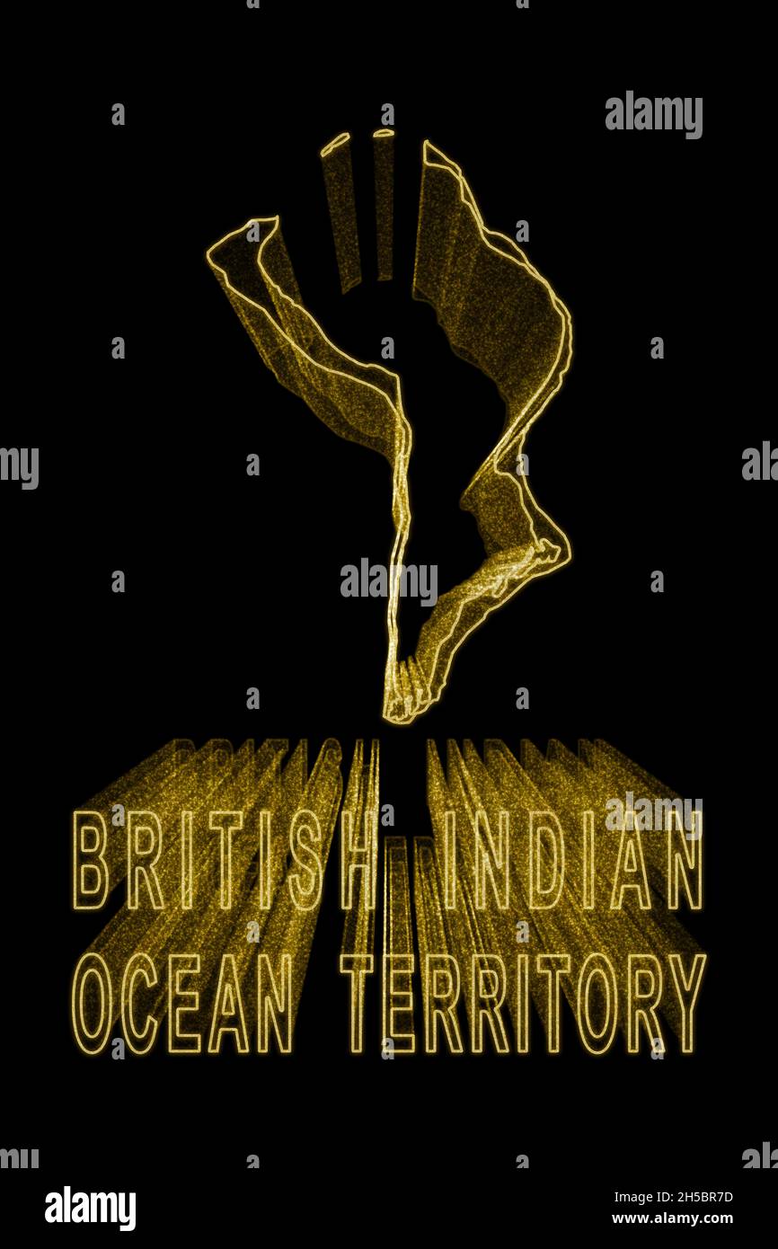 Carte du territoire britannique de l'océan Indien, carte d'or sur fond noir, effet d'or Banque D'Images