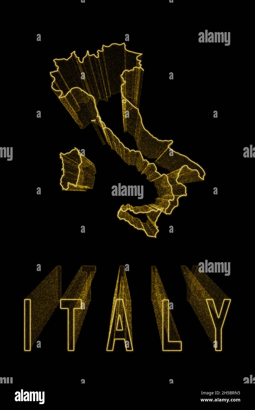 Carte d'Italie, carte d'or sur fond noir, effet d'or Banque D'Images