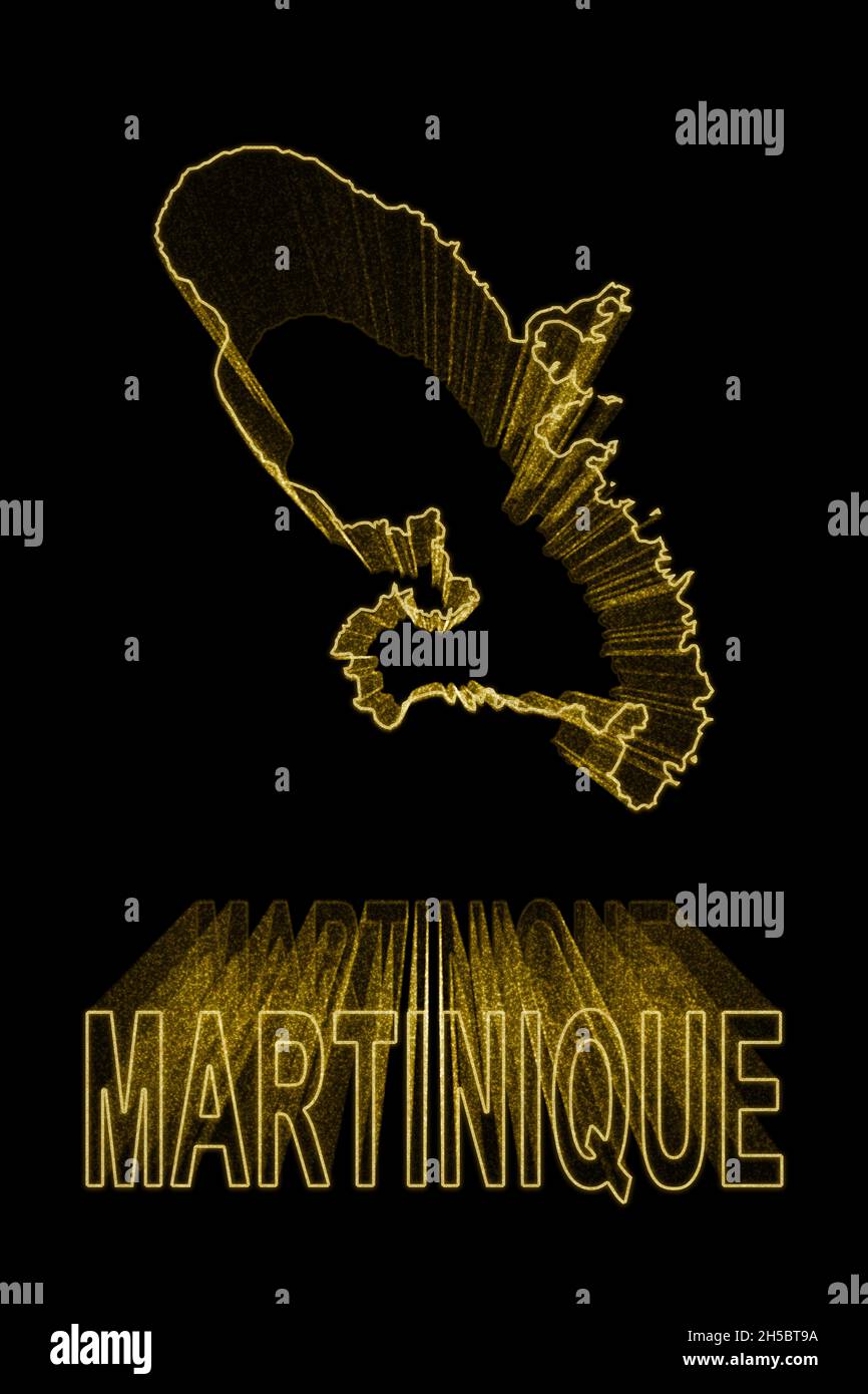 Carte de la Martinique, carte d'or sur fond noir, effet d'or Banque D'Images