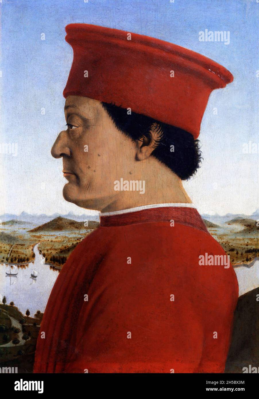 Portrait du duc d'Urbino, Federico da Montefeltro par Agnolo Bronzino (1503-1572), tempera sur panneau, 1467-72.Cette peinture fait partie d'un diptyque - l'autre moitié montrant sa femme. Banque D'Images