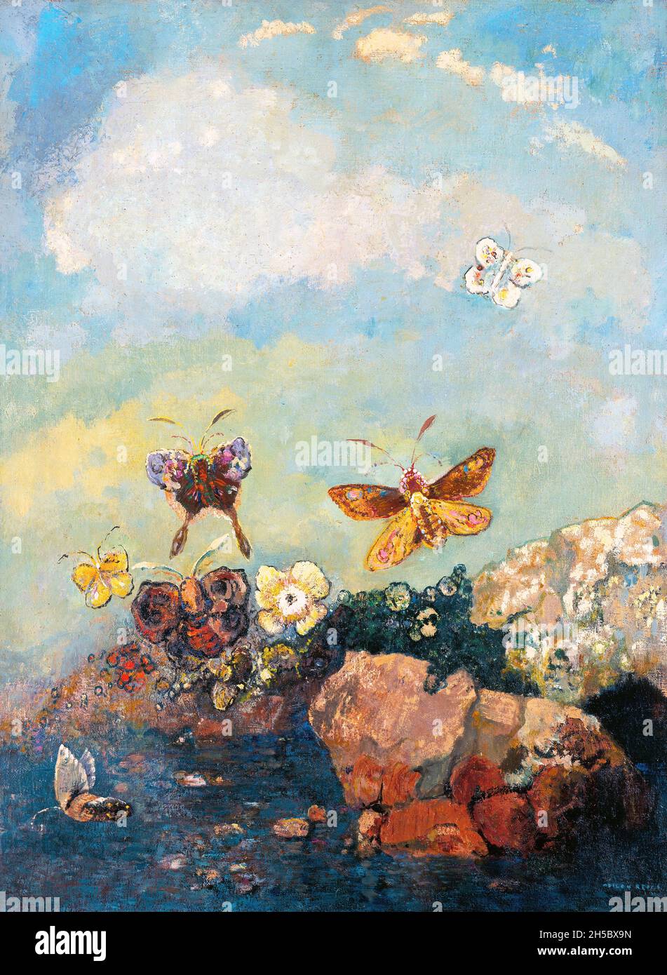 Papillons par Odilon Redon (1840-1916), huile sur toile, c.1910 Banque D'Images