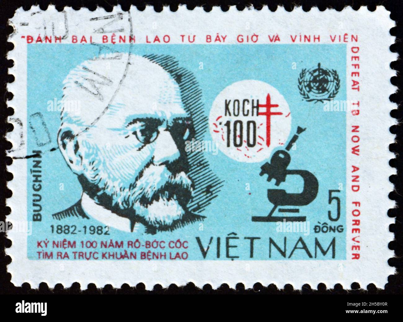 VIETNAM - VERS 1983: Un timbre imprimé au Vietnam montre Robert Koch, était un médecin et microbiologiste allemand, découverte de bacille de tubercule, centena Banque D'Images