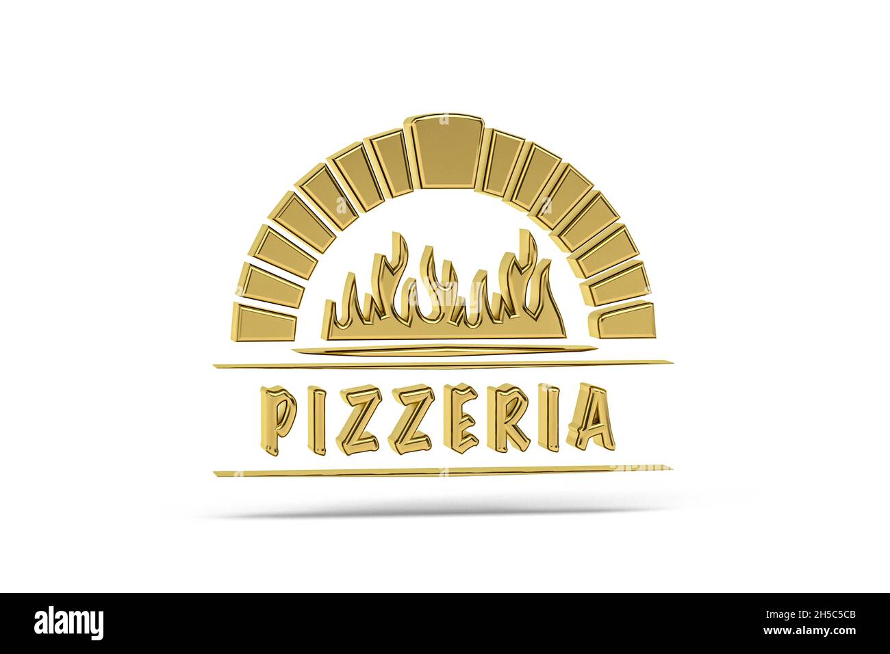 Icône Golden 3d du four à pizza isolée sur fond blanc - rendu 3d Banque D'Images