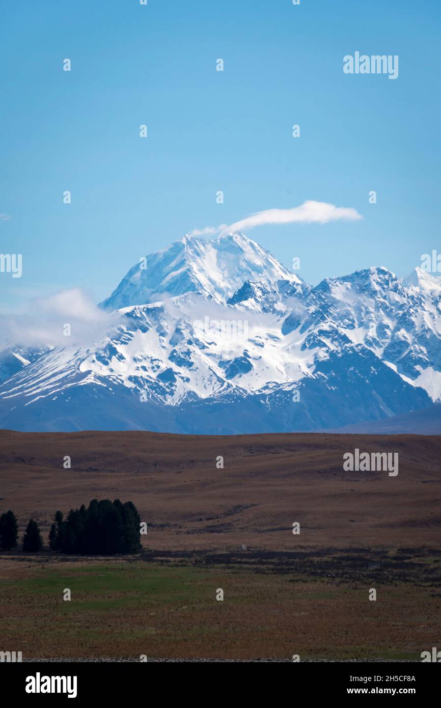 Aoraki Mount Cook, la plus haute montagne de Nouvelle-Zélande, Alpes du Sud, MacKenzie Country, Canterbury, Île du Sud,Nouvelle-Zélande Banque D'Images