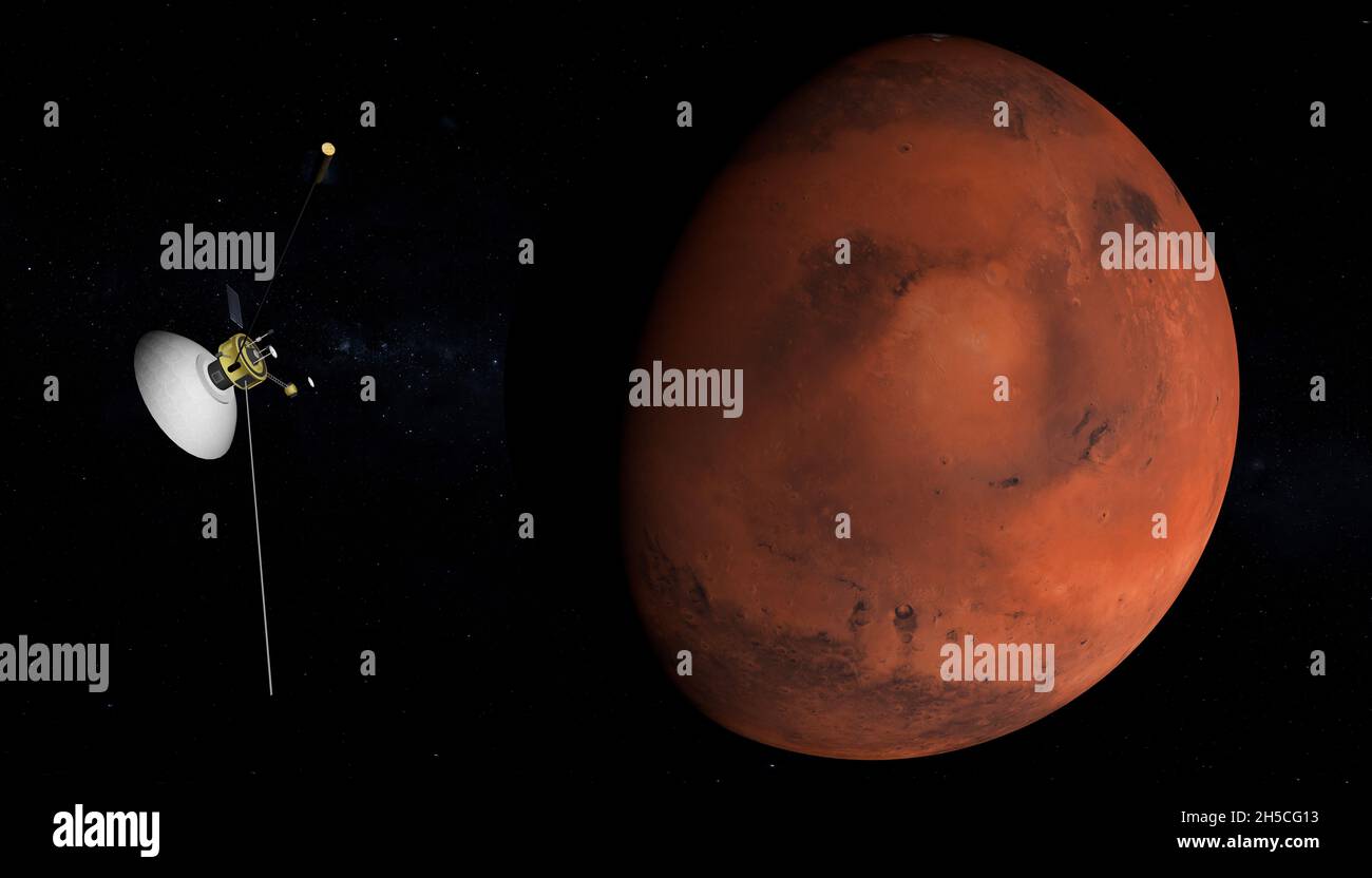 Sonde spatiale en vol vers Mars.Exploration spatiale.Éléments de cette image fournis par la NASA. Banque D'Images