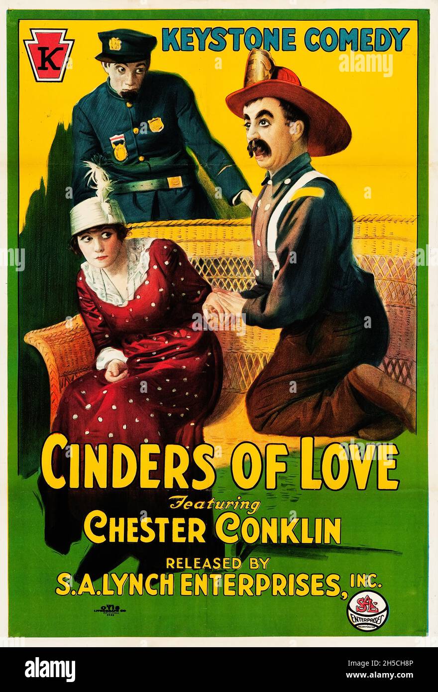 Affiche de film vintage : Cinders of Love (Lynch, R-1920) Chester Conklin – Keystone Comedy Banque D'Images