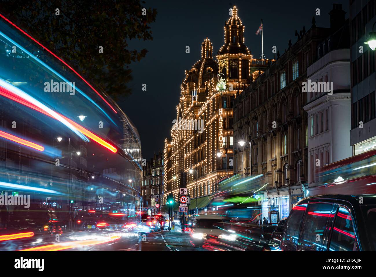 Harrods à Londres la nuit, Londres, Royaume-Uni Banque D'Images