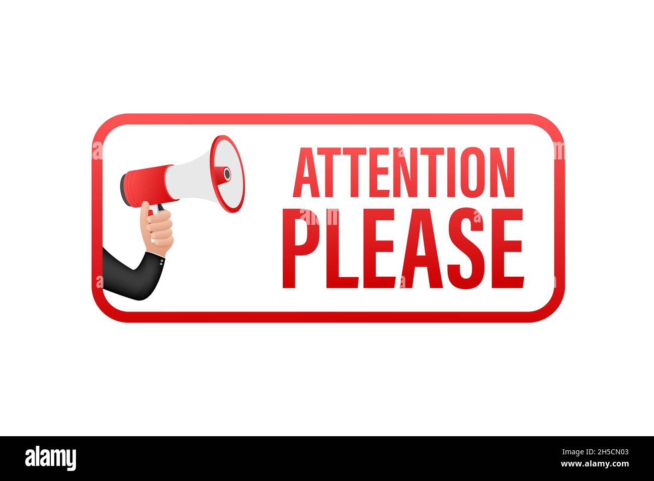 Bannière mégaphone avec attention, s'il vous plaît.Attention rouge, veuillez signer l'icône.Signe de danger d'exclamation.Icône d'alerte.Illustration du stock vectoriel Illustration de Vecteur