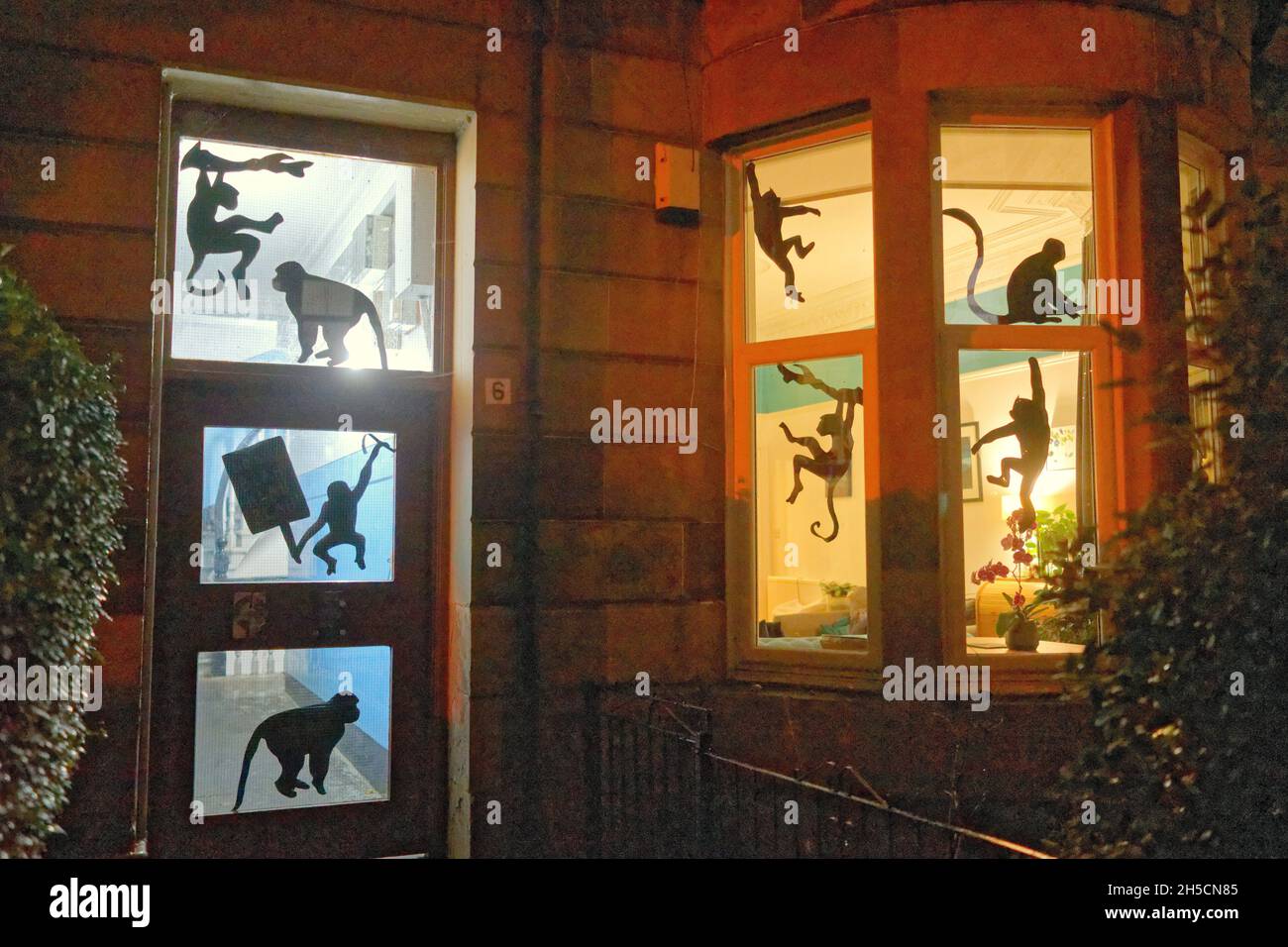 Glasgow, Écosse, Royaume-Uni 8 novembre 2021.Les concepts du thème du changement climatique ont été le thème moteur dans le champ de bataille de la ville qui se tient actuellement pendant la conférence cop26 coïncidente en même temps.La Wanderland d'hiver est une célébration croissante qui se déroule par intermittence au cours de l'année dans des quartiers définis au Royaume-Uni avec un thème décidé localement qui se traduit par des fenêtres avant artistiquement décorées « Covid-safe moyen de relier les gens, transformant les rues en galeries extérieures magiques ».Crédit Gerard Ferry/Alay Live News Banque D'Images