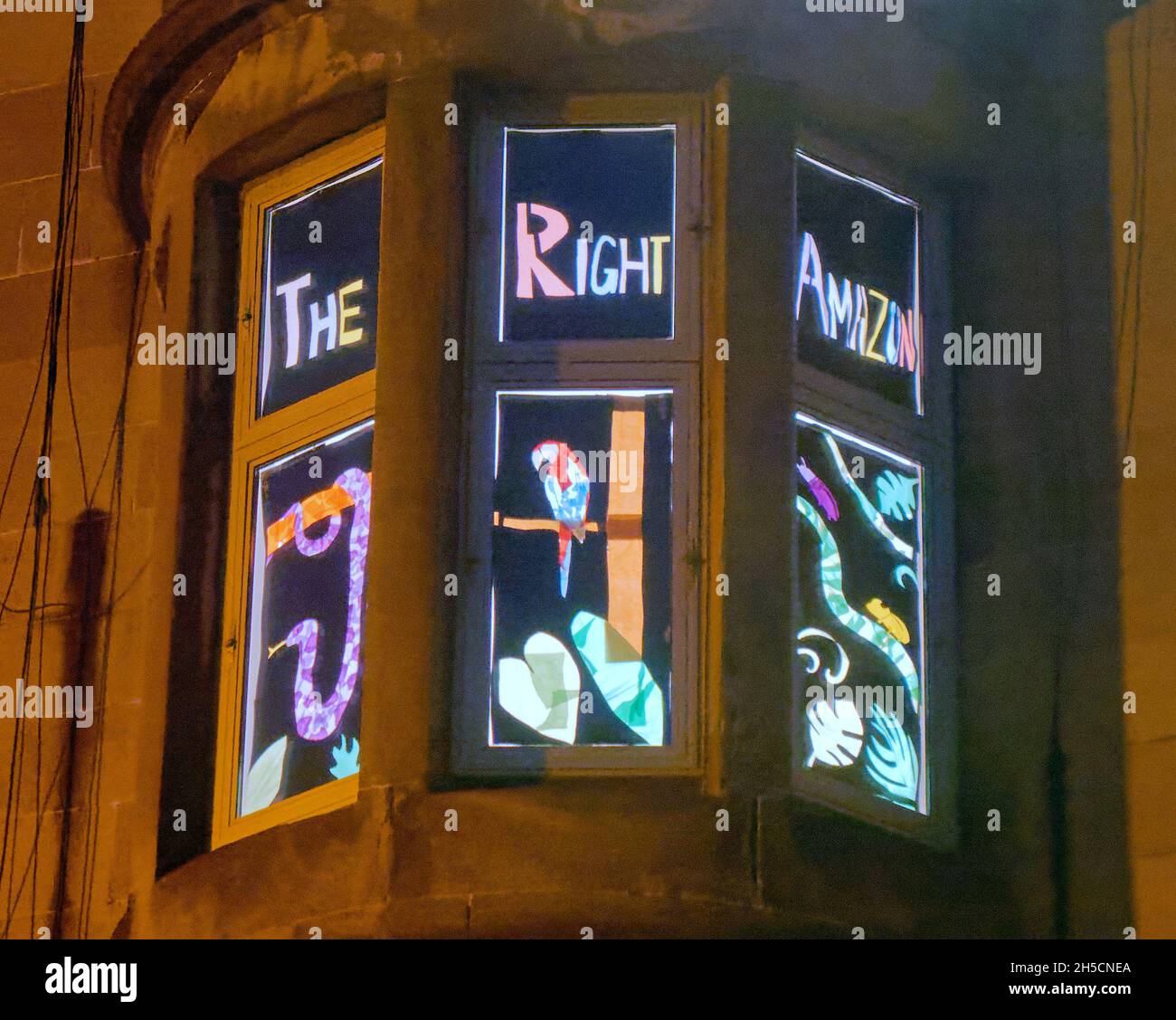 Glasgow, Écosse, Royaume-Uni 8 novembre 2021.Les concepts du thème du changement climatique ont été le thème moteur dans le champ de bataille de la ville qui se tient actuellement pendant la conférence cop26 coïncidente en même temps.La Wanderland d'hiver est une célébration croissante qui se déroule par intermittence au cours de l'année dans des quartiers définis au Royaume-Uni avec un thème décidé localement qui se traduit par des fenêtres avant artistiquement décorées « Covid-safe moyen de relier les gens, transformant les rues en galeries extérieures magiques ».Crédit Gerard Ferry/Alay Live News Banque D'Images