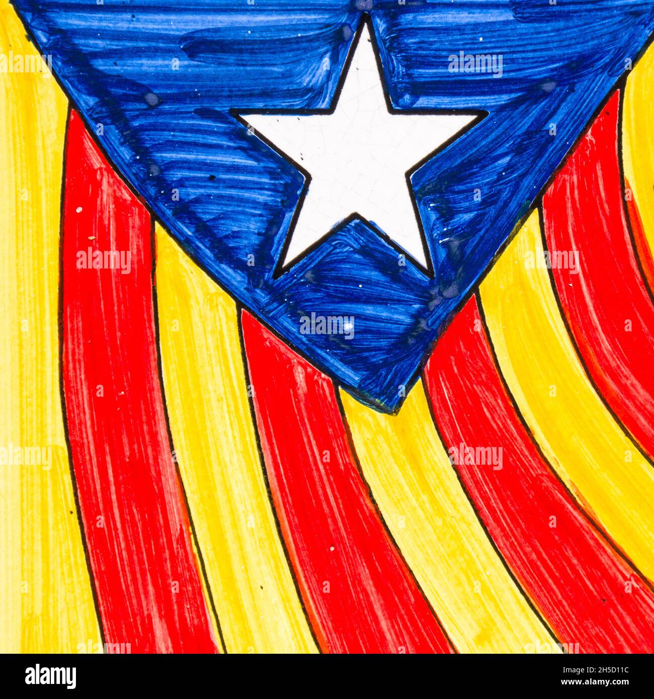 Gros plan d'un ESTELADA peint, le drapeau indépendant catalan Banque D'Images
