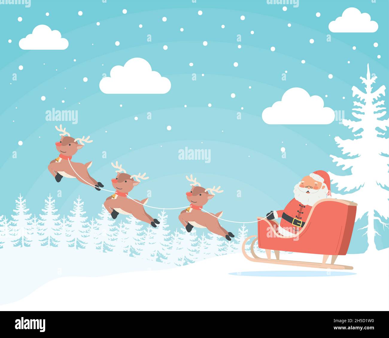 affiche en traîneau à père noël avec rennes Illustration de Vecteur