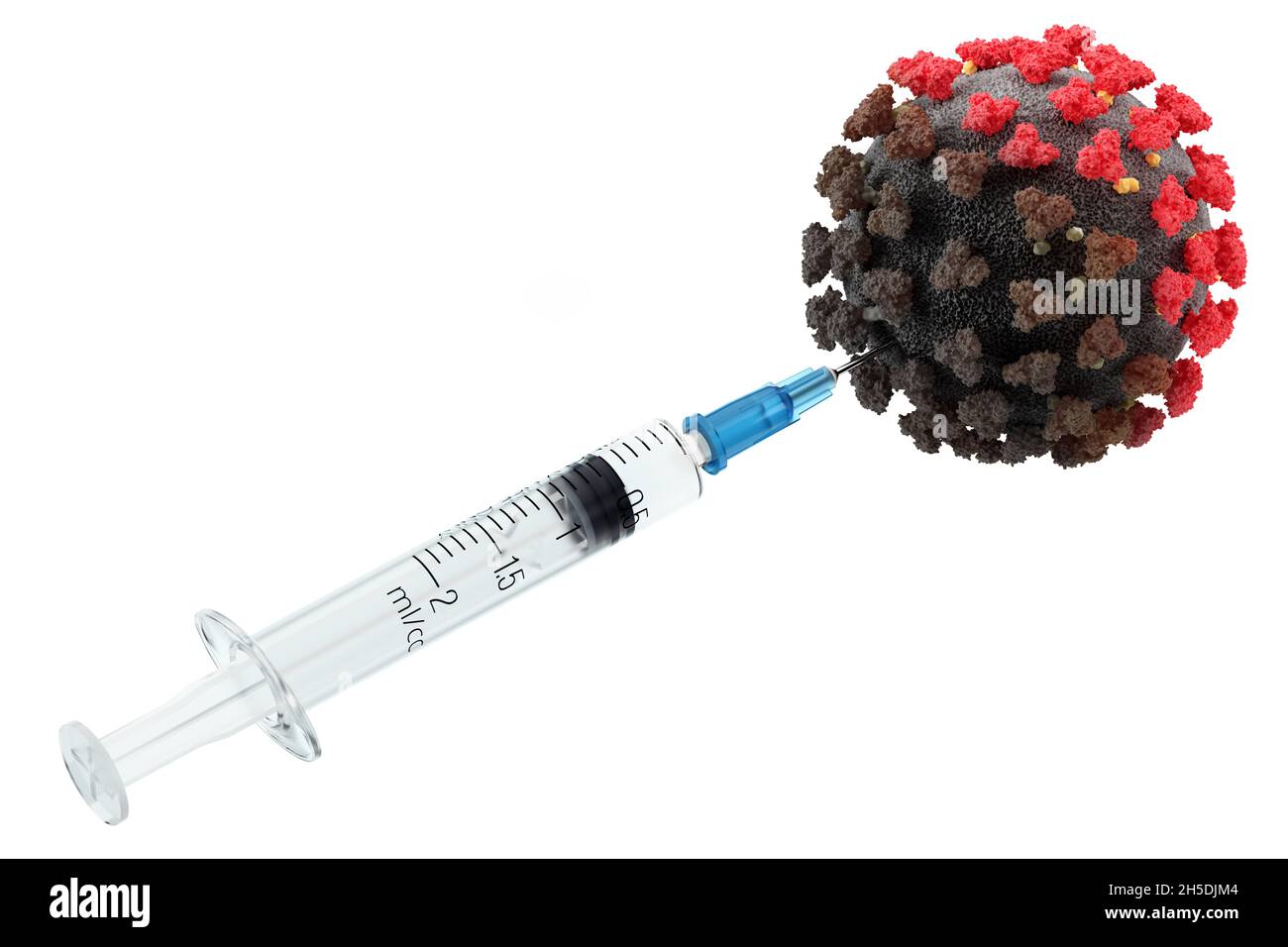 Visualisation de la destruction du virus SRAS-COV-2 (COVID19).Le virus nCoV meurt après l'injection du vaccin.Une seringue avec le médicament.JE Banque D'Images