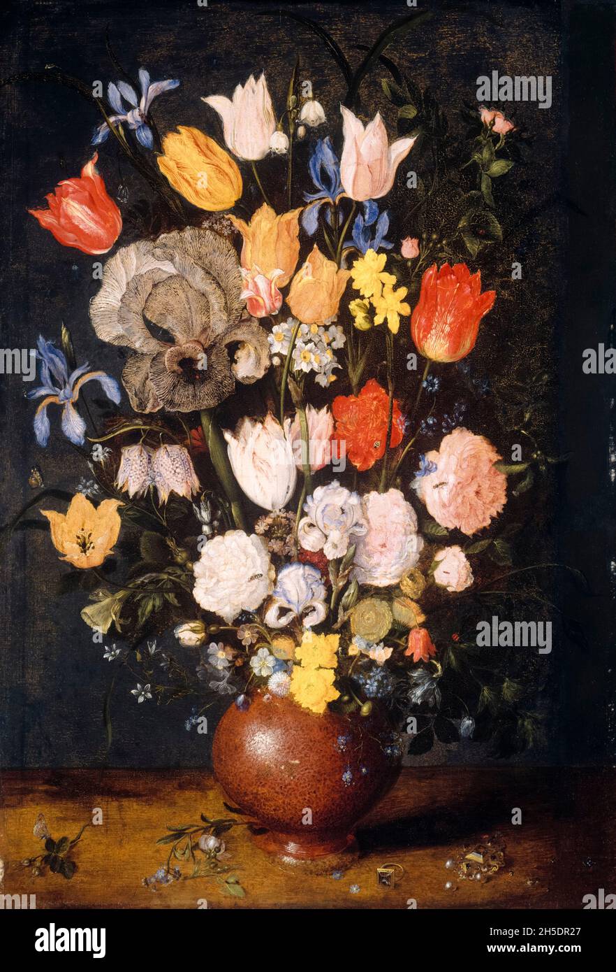 Jan Brueghel l'aîné, bouquet de fleurs dans un vase en faïence, peinture encore en vie, vers 1610 Banque D'Images