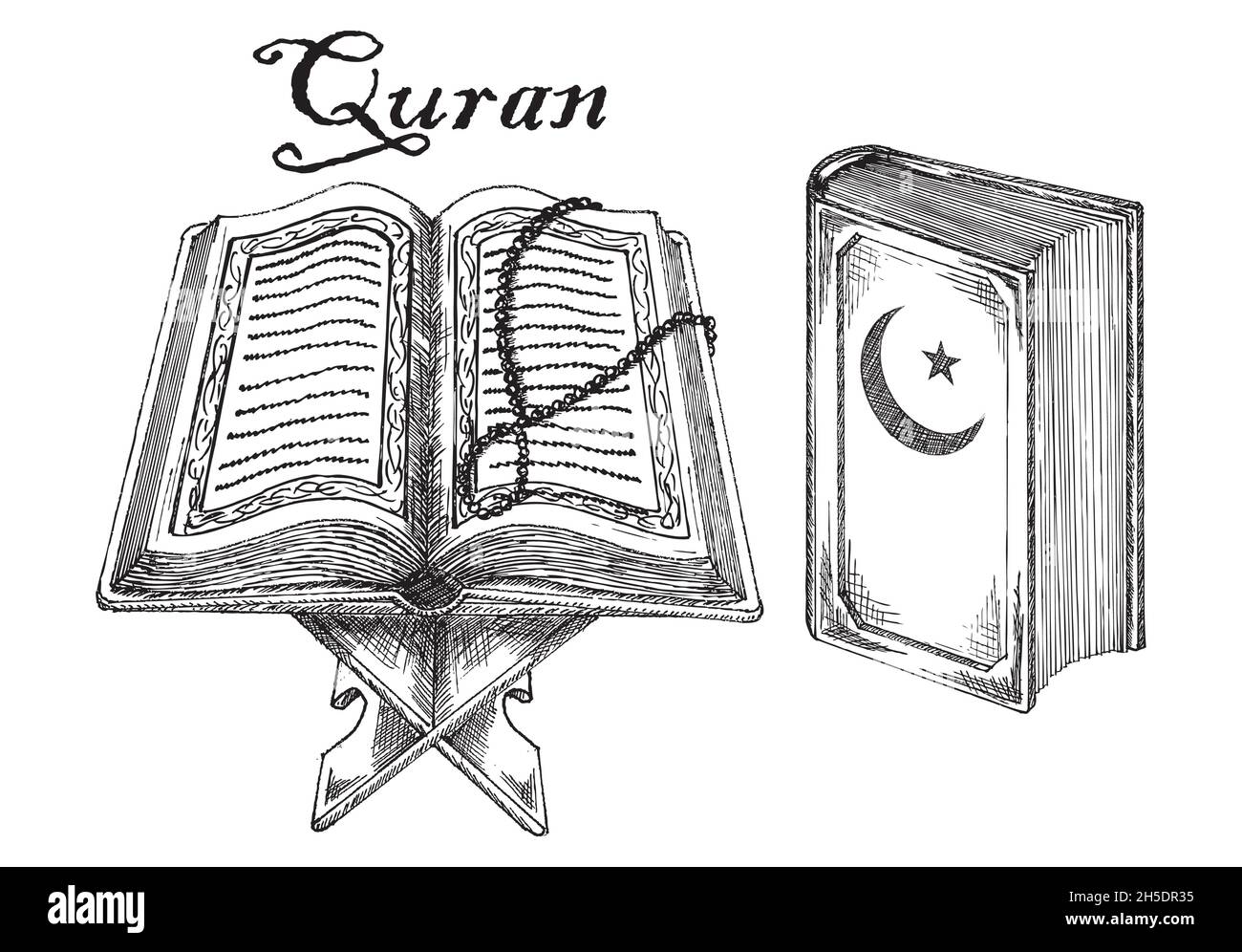Coran, religion de l'islam Livre Saint.Coran ancien, textes sacrés islamiques.Écritures saintes musulmanes, illustration vectorielle d'esquisse Illustration de Vecteur
